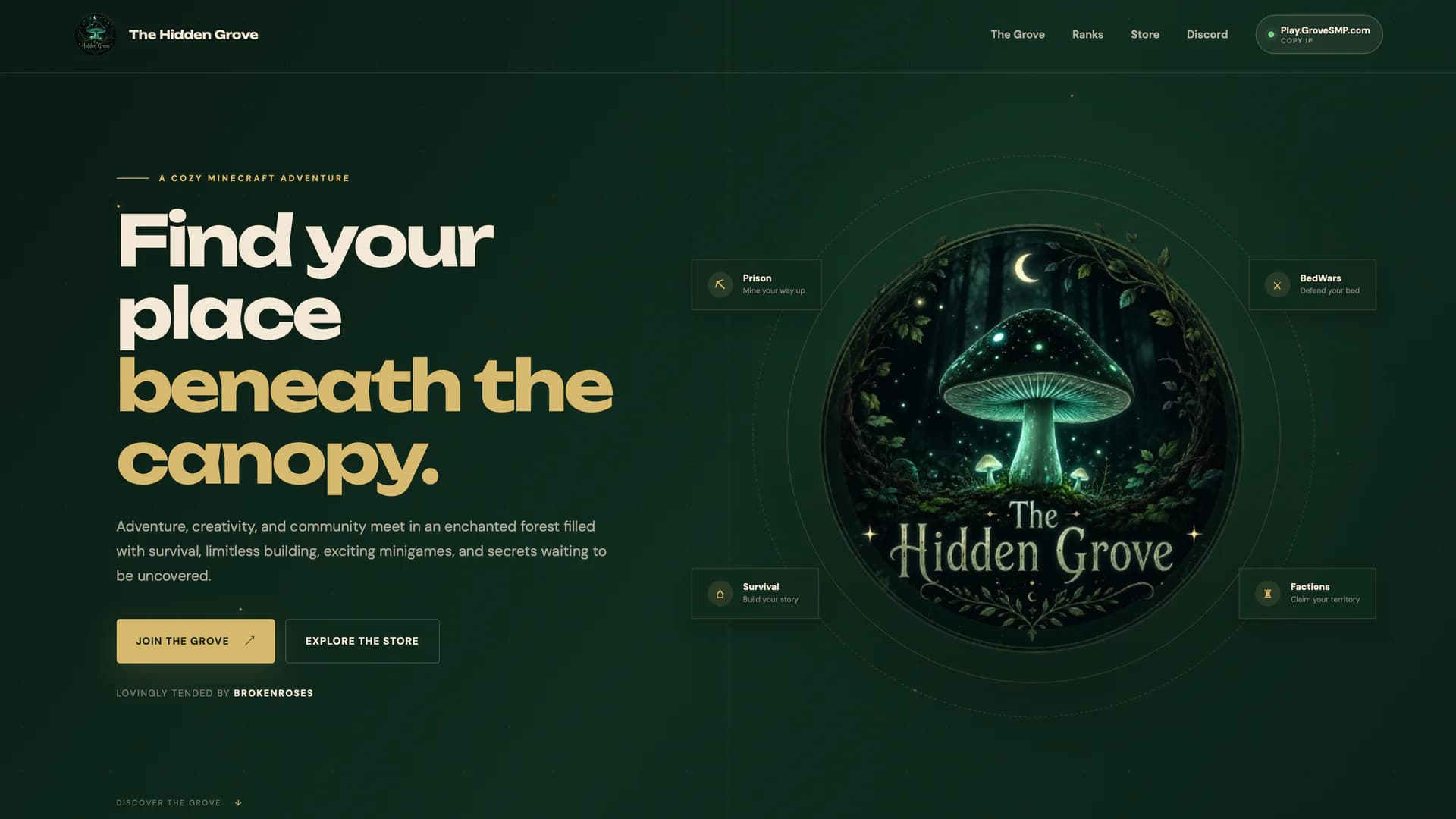 The Hidden Grove Minecraft website preview